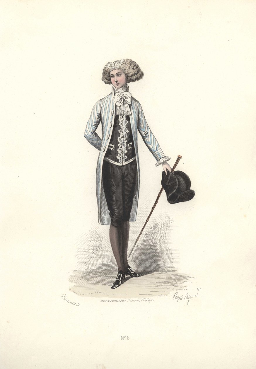 Hombre elegante con abrigo a rayas, era de María Antonieta de Francois Claudius Compte Calix