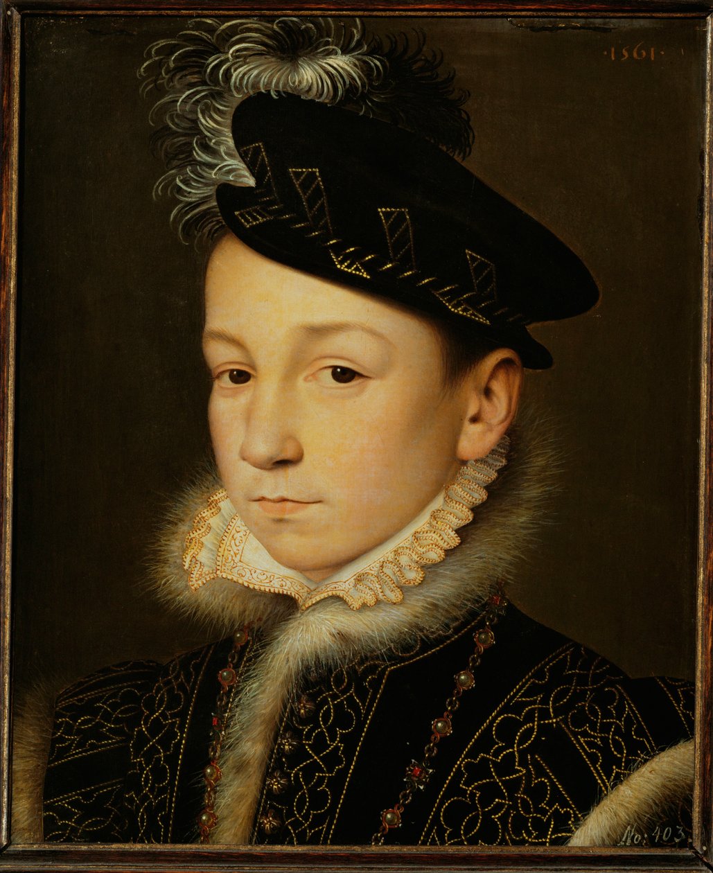 Rey Carlos IX de Francia ... (óleo sobre madera de roble) de François Clouet