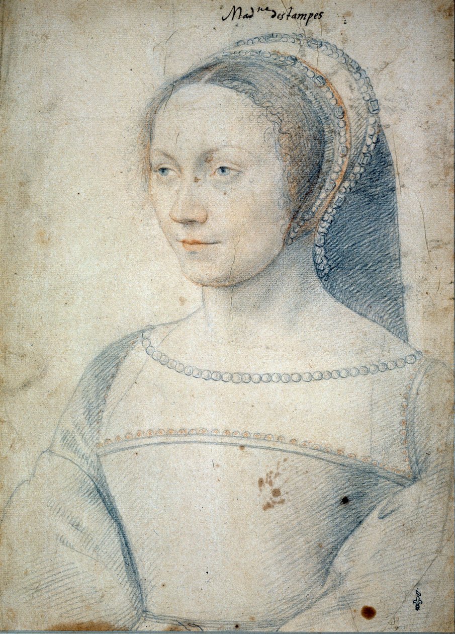 Retrato de Ana de Pisseleu, esposa de Jean de Brush, Duquesa de Étampes (1508 - 1576). Dibujo con piedra negra y sangre por François Clouet (1515-1572) de François Clouet