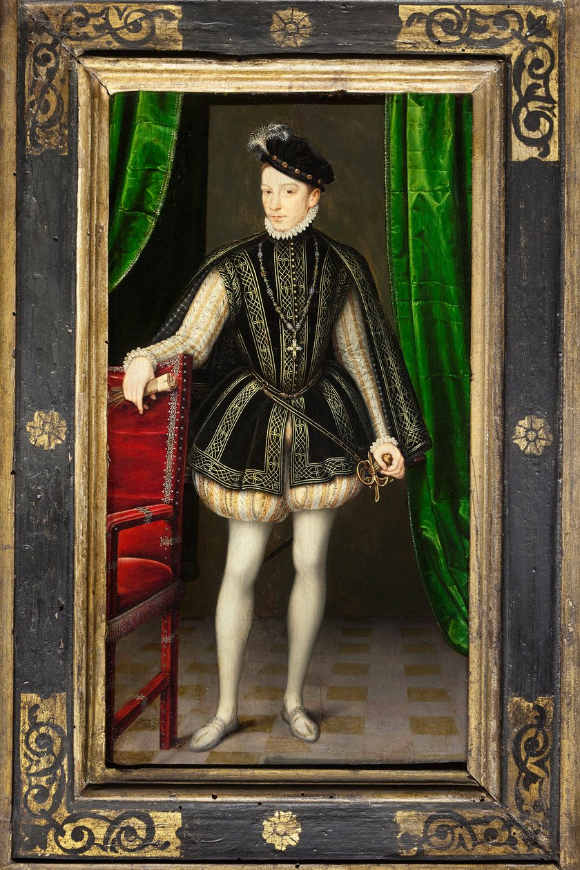 Retrato de Carlos IX (1550-1574), segundo hijo de Enrique II y Catalina de Médicis, rey de Francia a la muerte de su hermano Francisco II (1544-1560), casado en 1570 con Isabel de Austria (1554-1592), su reinado está marcado por las guerras de religión de François Clouet