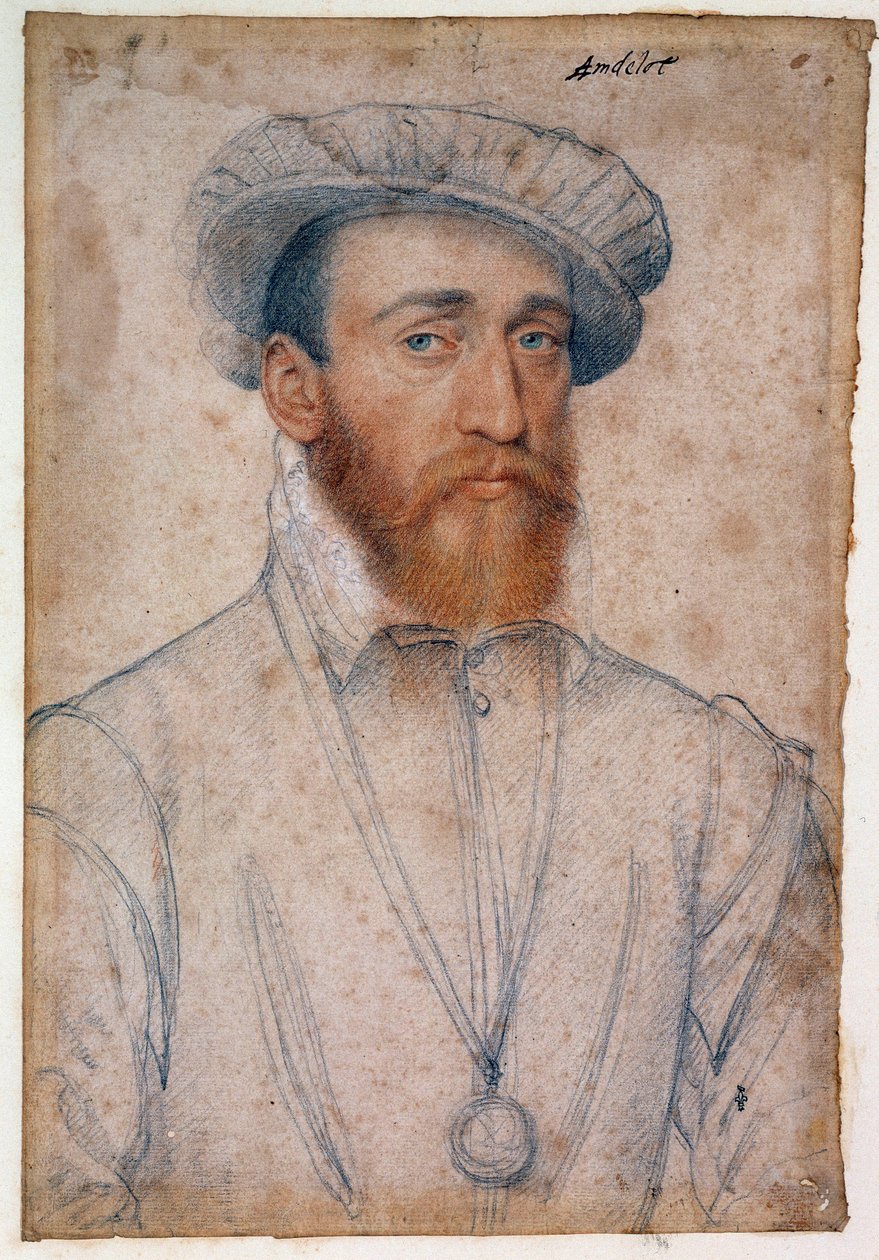 Retrato de Francisco de Coligny, señor de Andelot (1521 - 1569). Dibujo a sangre y piedra negra por François Clouet (1515-1572) de François Clouet