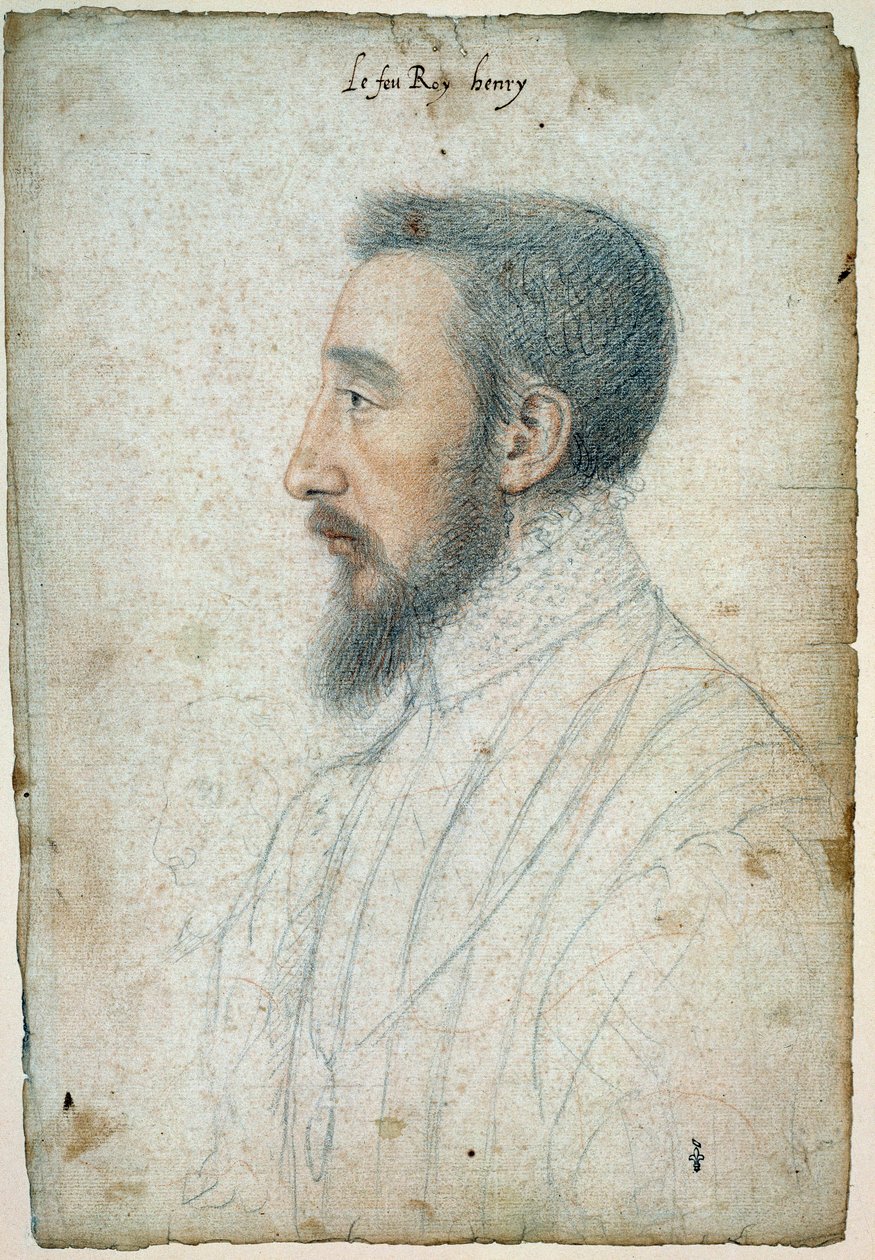 Retrato de Enrique II, Rey de Francia (1519 - 1559), circa 1547. Dibujo a sangre y piedra negra por François Clouet (1515-1572) de François Clouet