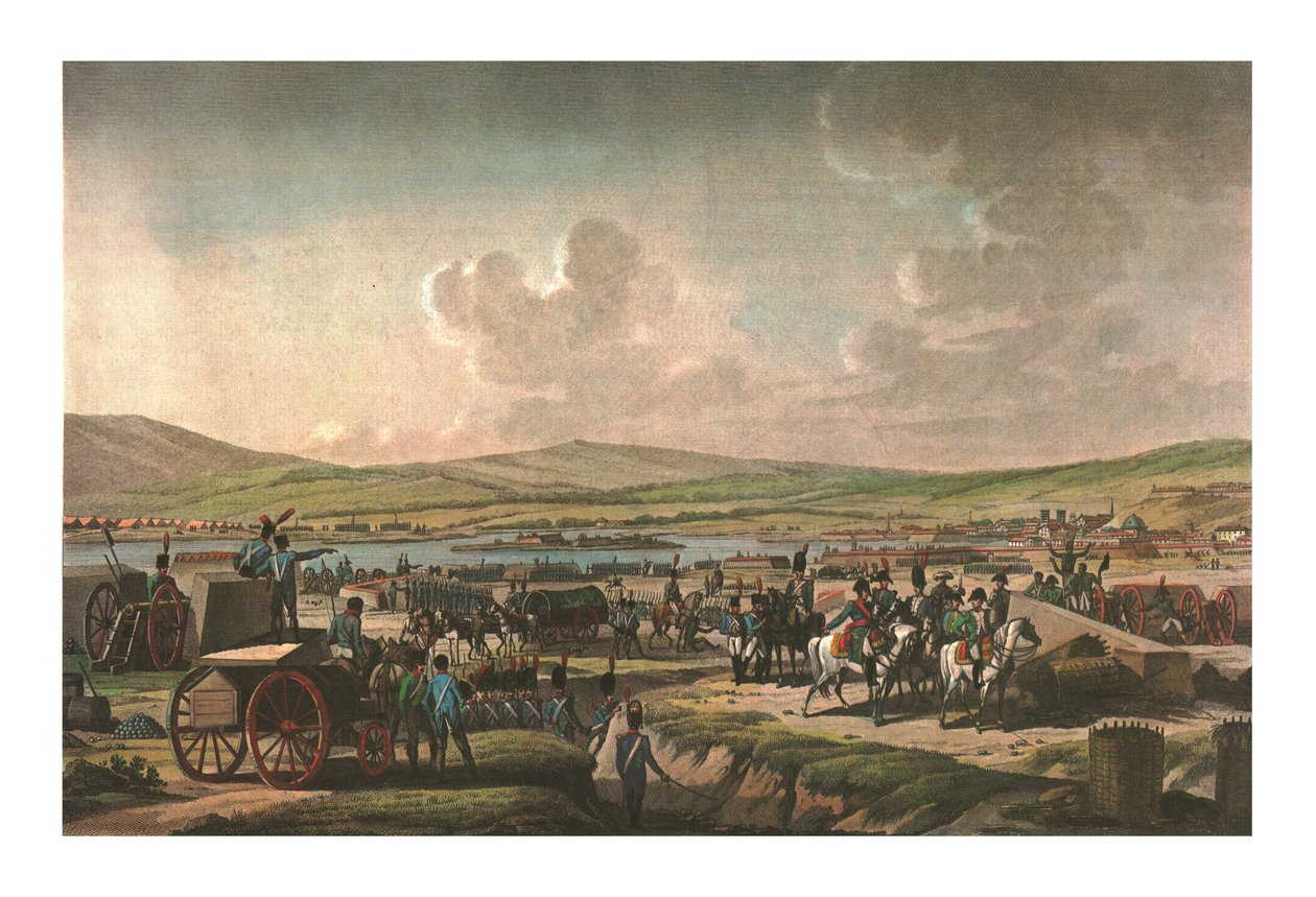 Napoleón visitando las obras de asedio en Danzig dirigidas por el Mariscal Lefebvre de Francois Dequevauviller