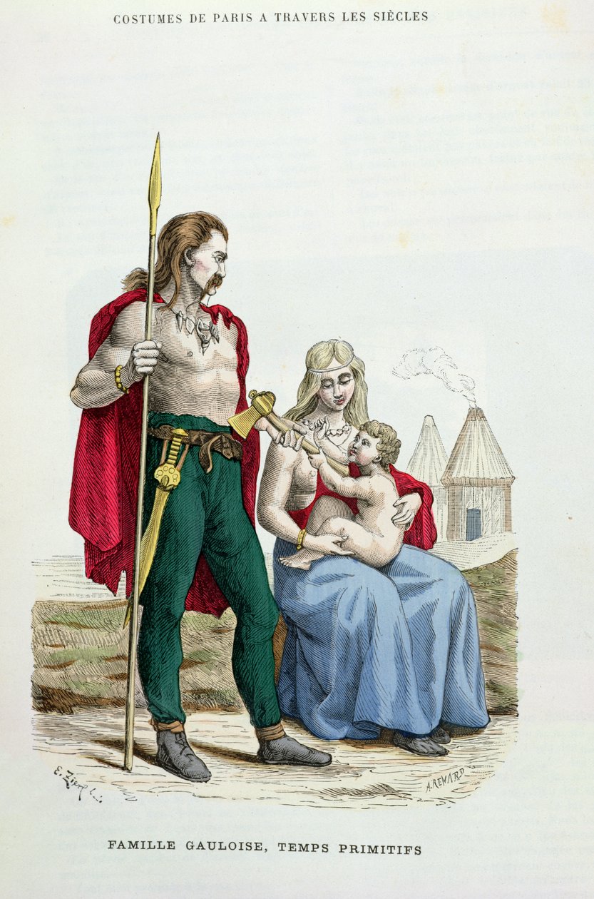 Una familia gala en tiempos antiguos, ilustración de 