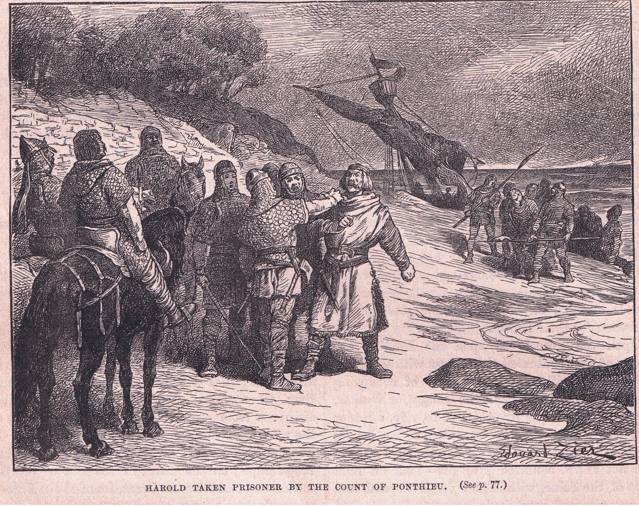 Harold tomado prisionero por el Conde de Ponthieu AD 1063 de Francois Edouard Zier