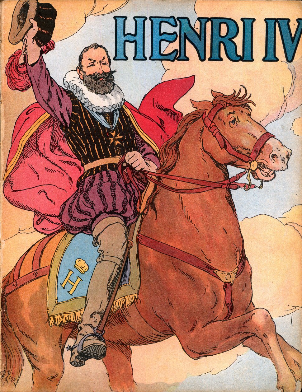 Rey Enrique IV (1553-1610) (Rey de Francia Enrique IV) Ilustración de François Édouard Zier (1856-1924) en "Nuestras glorias nacionales" 1920 de Francois Edouard Zier