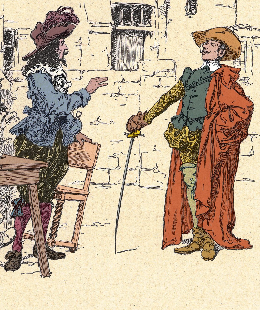 Encuentro de Cyrano, joven, llegando a París, con D