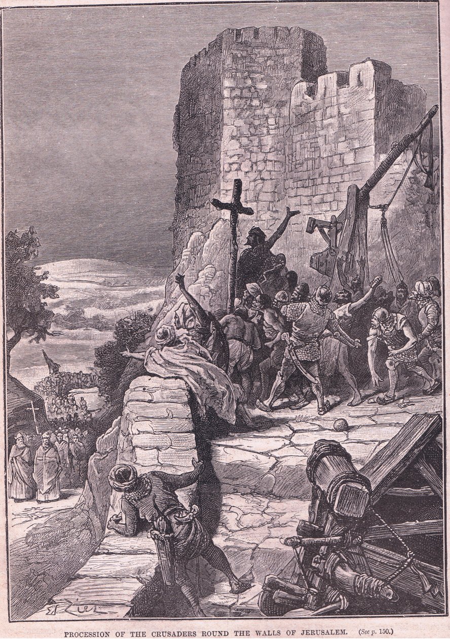 Procesión de los cruzados alrededor de las murallas de Jerusalén AD 1097 de Francois Edouard Zier