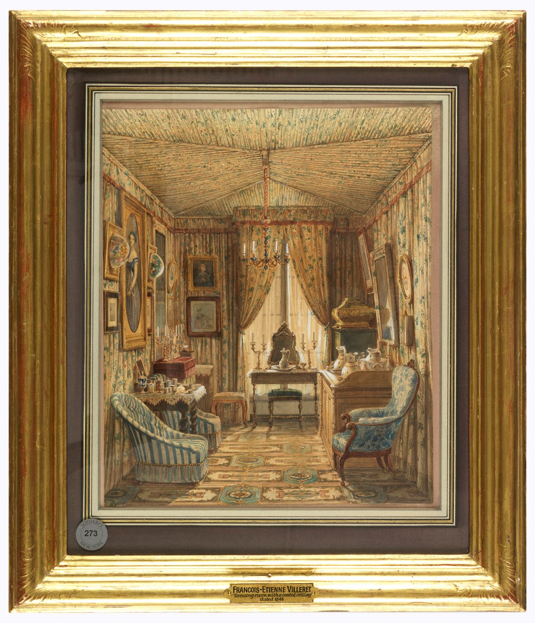 Dibujo, Interior de un vestidor con techo de tienda de Francois Etienne Villeret