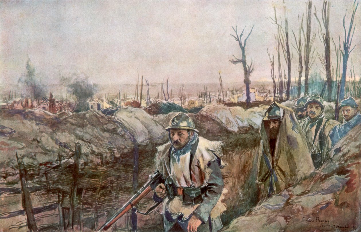 Una trinchera francesa en el pueblo de Souchez, Artois, Francia, 18 de diciembre de 1915 de Francois Flameng