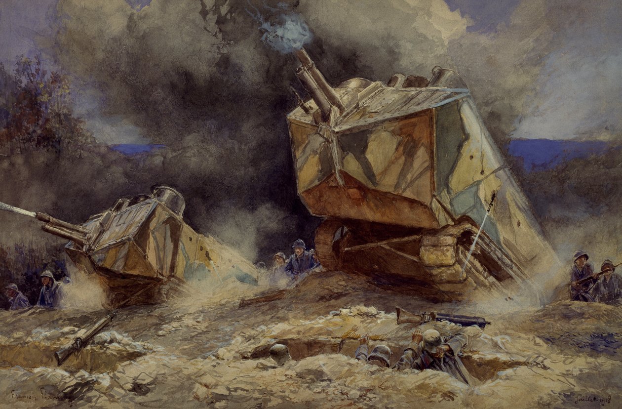 Ataque a la infantería y tanques en Saint Chamond, julio de 1918 de Francois Flameng