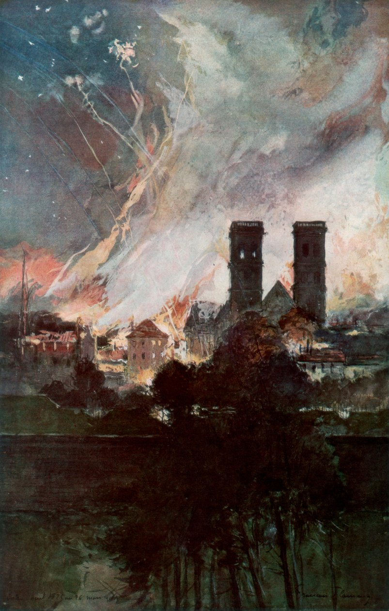 Bombardeo de Verdún con proyectiles incendiarios, Francia, 25-26 de marzo de 1916, 1926 de Francois Flameng