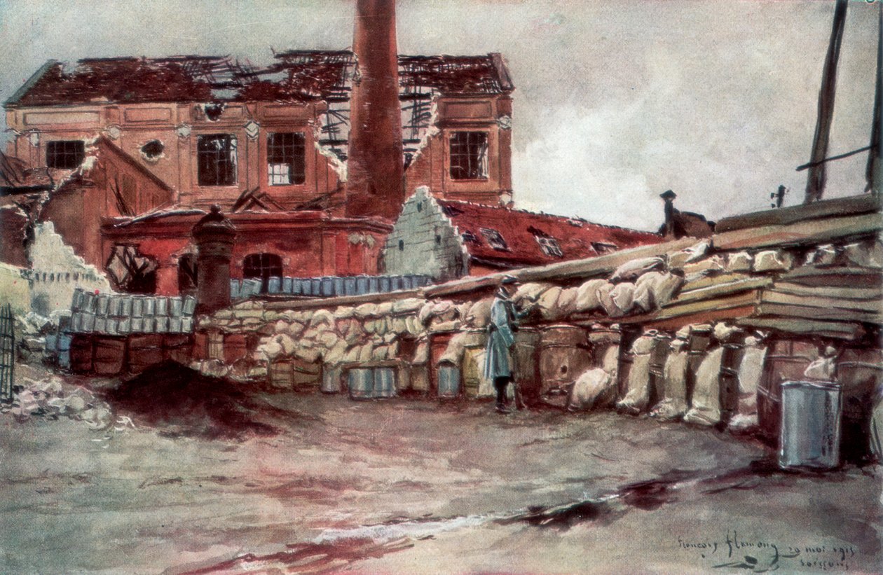 Barricada de fábrica, Soissons, Francia, 20 de mayo de 1915, 1926 de Francois Flameng