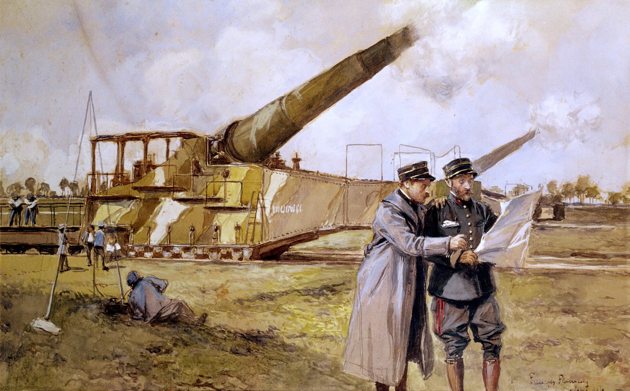 Artillería pesada en el ferrocarril, octubre de 1916 de Francois Flameng