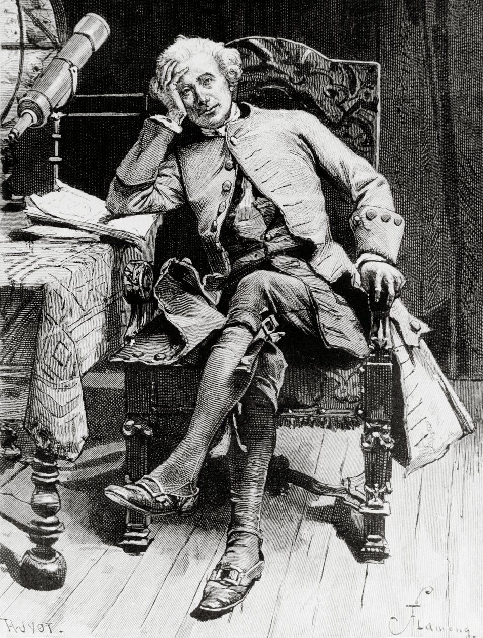 Retrato de Guy Mannering, personaje principal de Guy Mannering o astrólogo, novela de Walter Scott (1771-1832), grabado según dibujo de François Flameng (1856-1923), de la edición parisina. de Francois Flameng