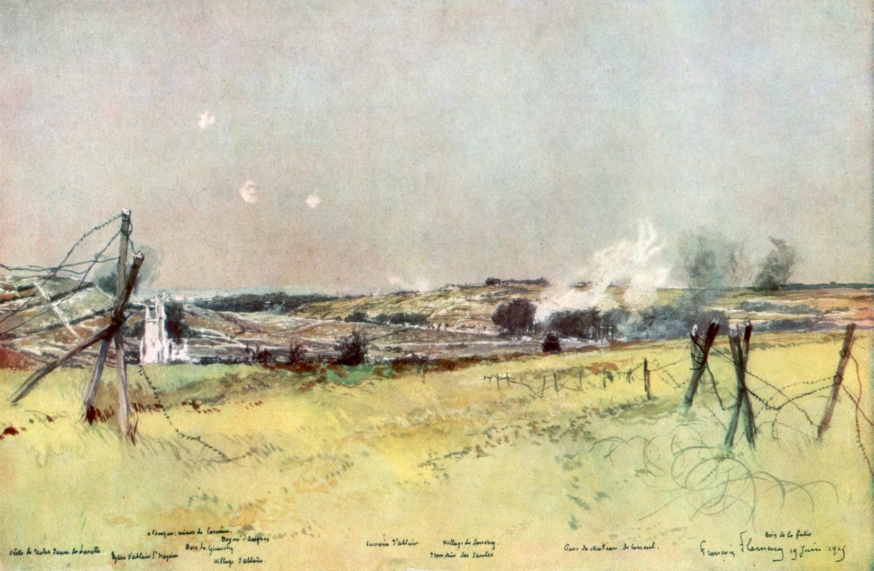 La iglesia de Ablain y Souchez, Artois, Francia, 19 de junio de 1915, 1926 de Francois Flameng
