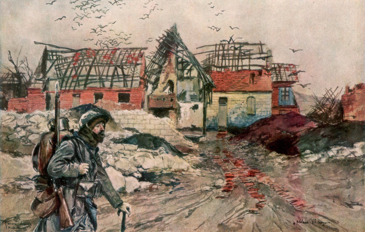 Las ruinas de Ablain-Saint-Nazaire, Artois, Francia, 18 de diciembre de 1915, 1926 de Francois Flameng