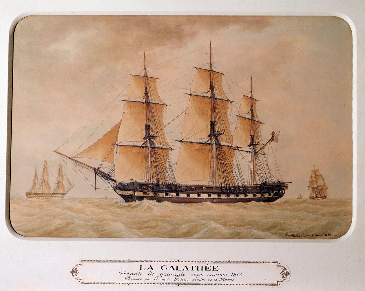 La Galatea, una fragata de 47 cañones en 1812. Grabado de 1880 de Francois Geoffroy Roux