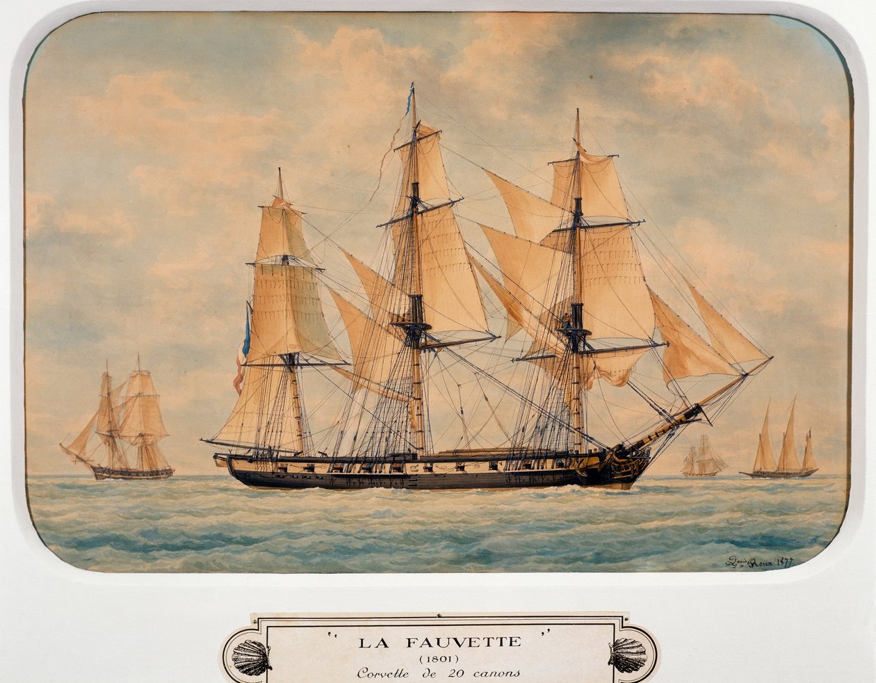 La corbeta Fauvette, por François Roux, acuarela, Francia de Francois Geoffroy Roux