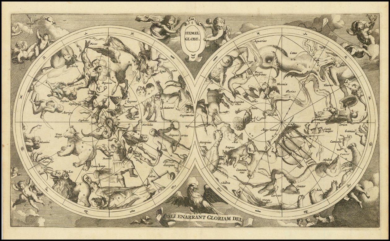 Mapa celeste de 1720 - Hemel Globe. Coeli Enarrant Gloriam Dei de François Halma