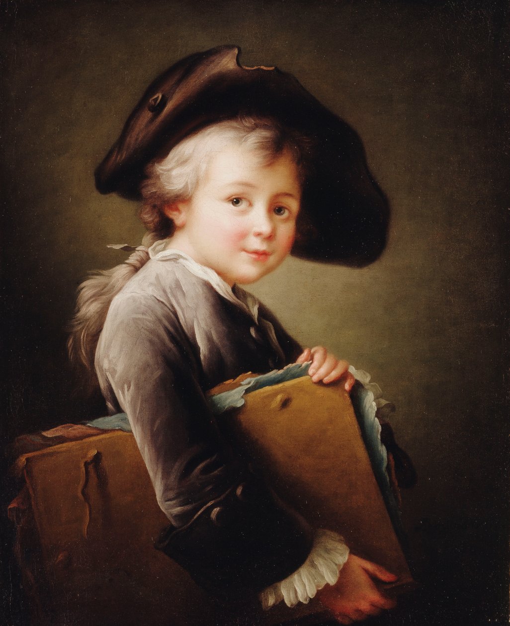 Un niño sosteniendo una carpeta de Francois Hubert Drouais