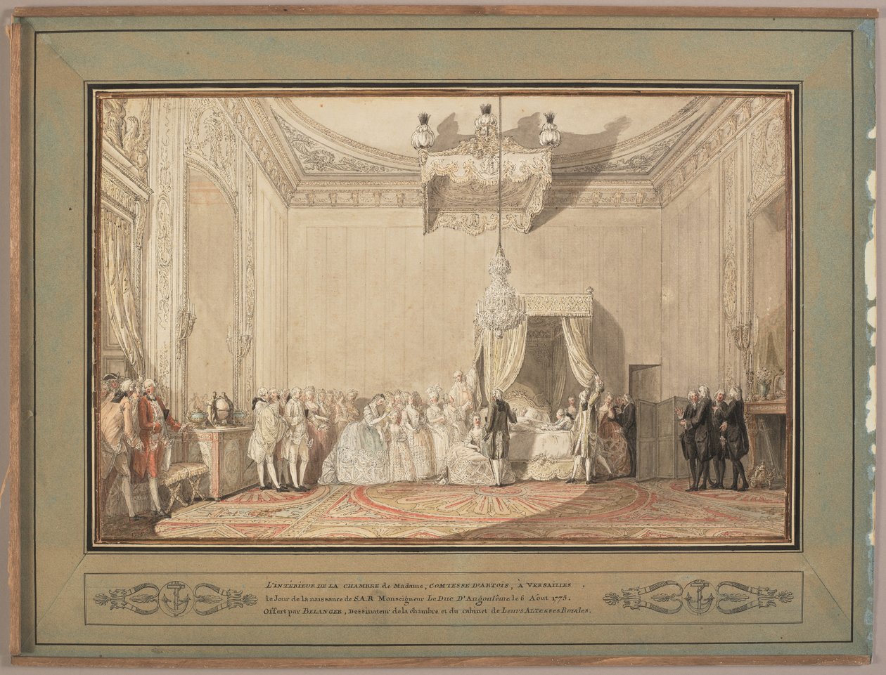 Interior del dormitorio en Versalles de Marie-Thérèse de Savoie, condesa de Artois, el día del nacimiento de Louis-Antoine d