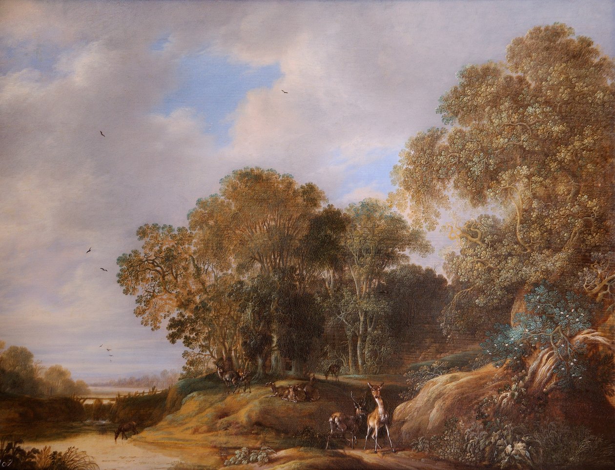 Paisaje con ciervos (óleo sobre tabla de roble) de Francois Knibbergen