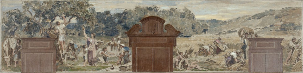 Boceto para el ayuntamiento de Pantin: La cueillette. La moisson, en 1886 (óleo sobre lienzo) de Francois Lafon