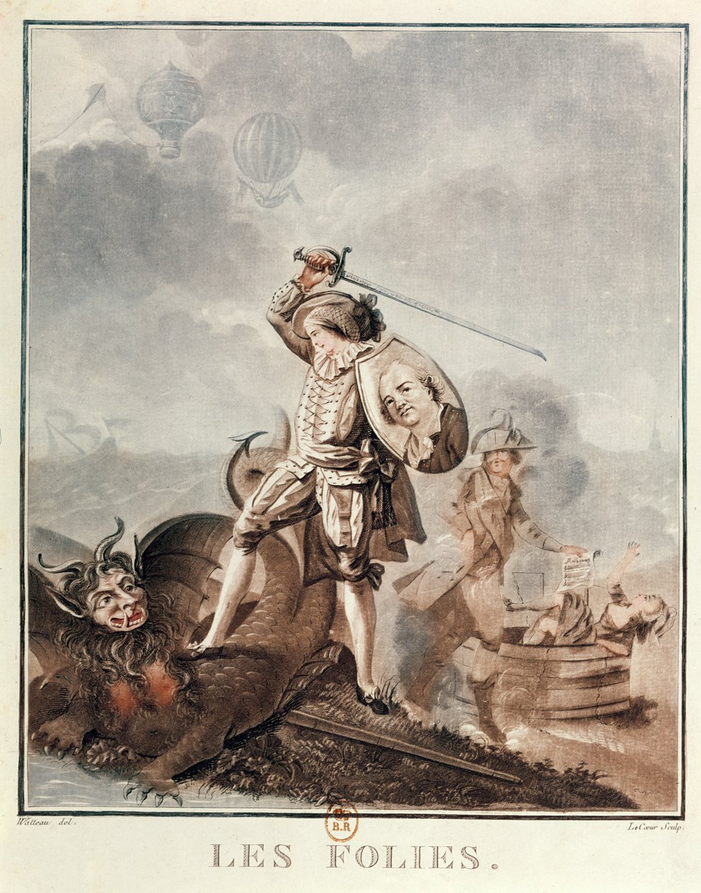 Fígaro en combate con una arpía de Francois Louis Joseph Watteau