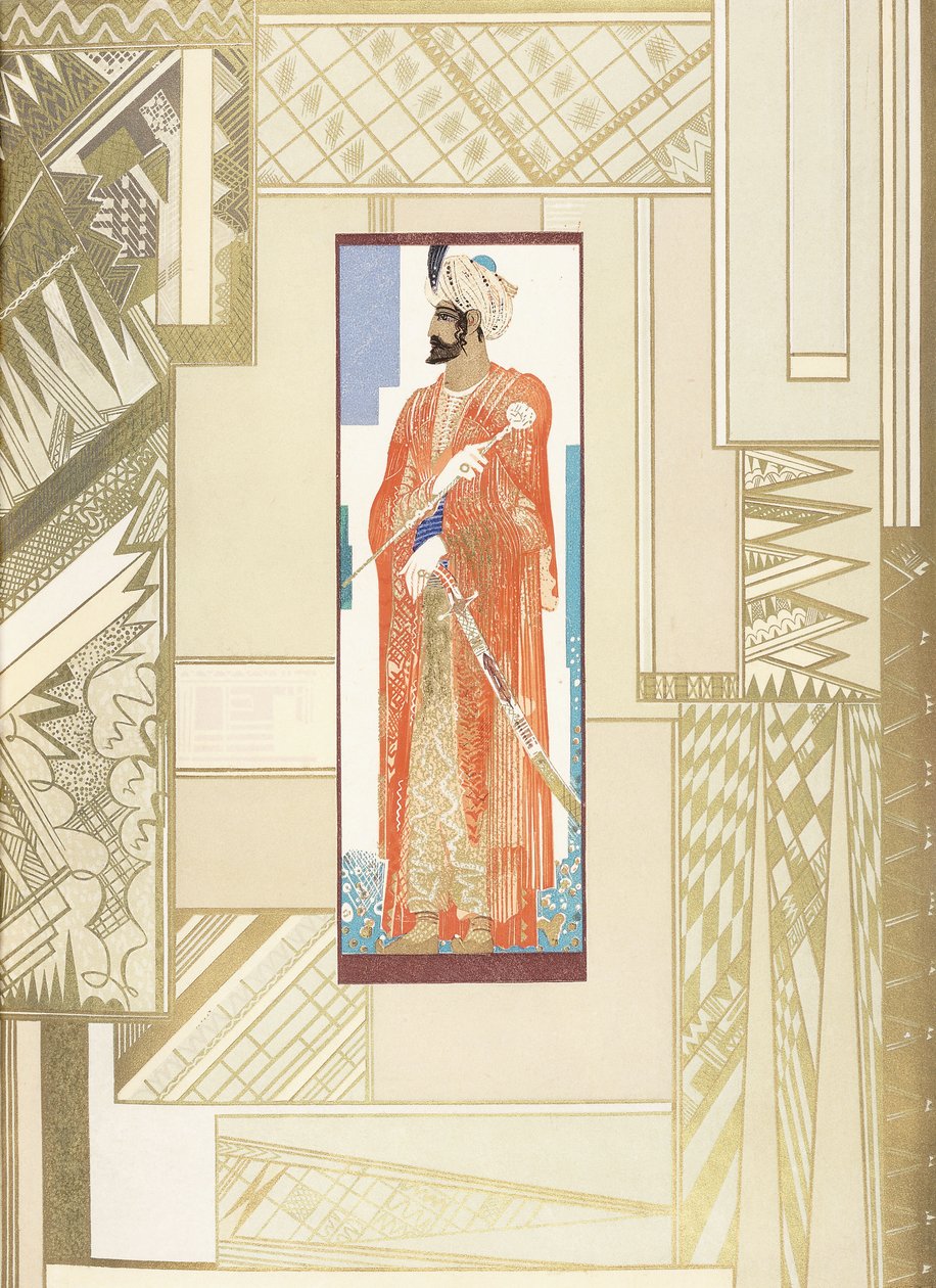 Hombre con turbante, con diseño moderno alrededor de Francois Louis Schmied