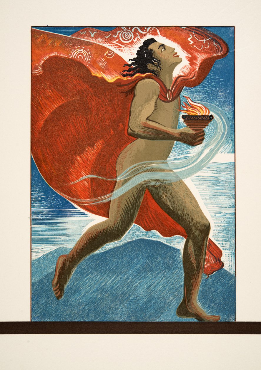 Prometeo corriendo con fuego de Prometeo Encadenado de Esquilo, pub. 1941 de Francois Louis Schmied