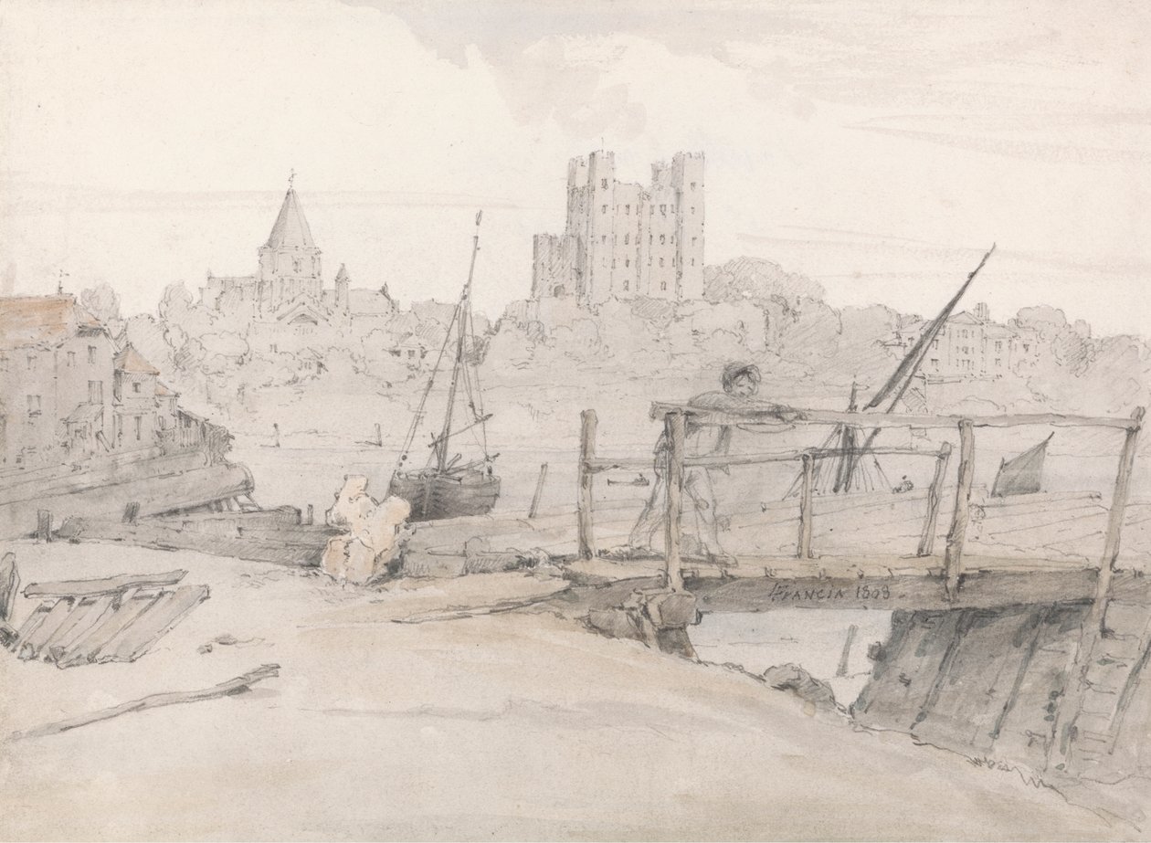 Vista sureste del castillo de Rochester y la catedral de Francois Louis Thomas Francia