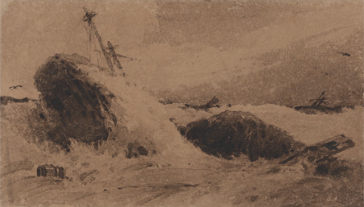 Barco naufragado en mar tempestuoso de Francois Louis Thomas Francia