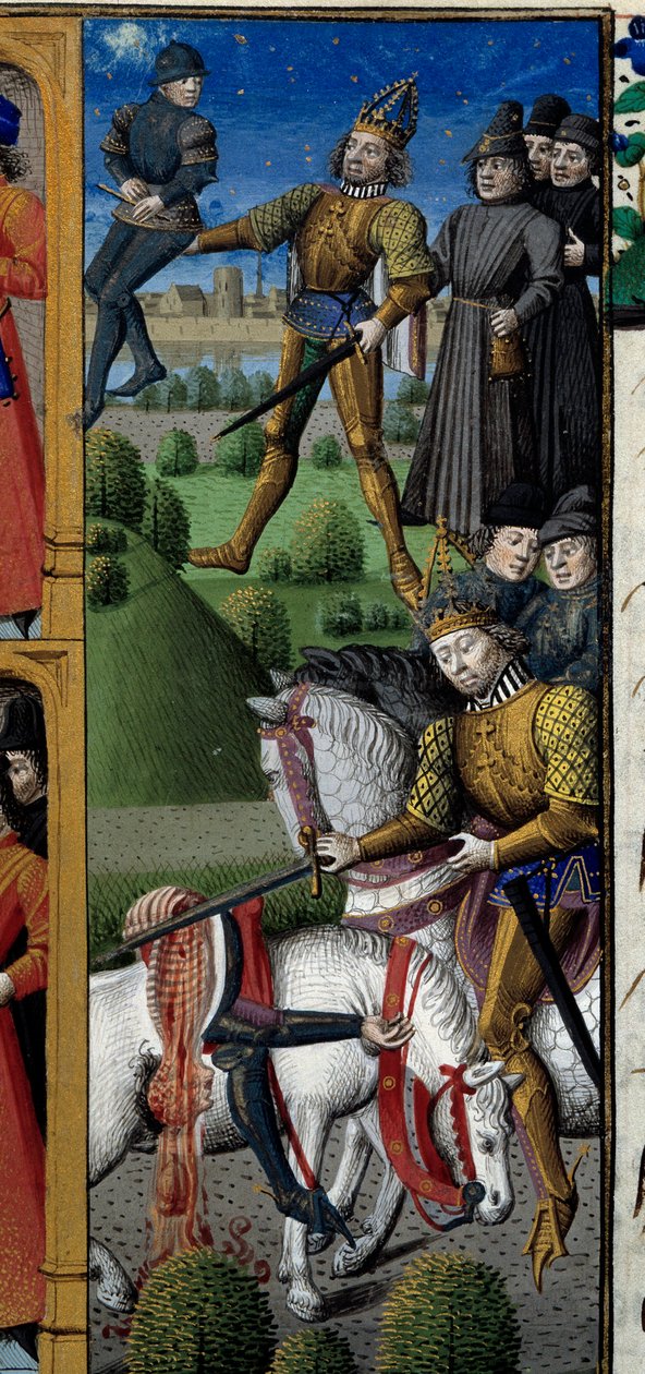 Escenas de la vida de Carlomagno (742-814) Rey de los Francos: escena de combate. Mono de Maître François