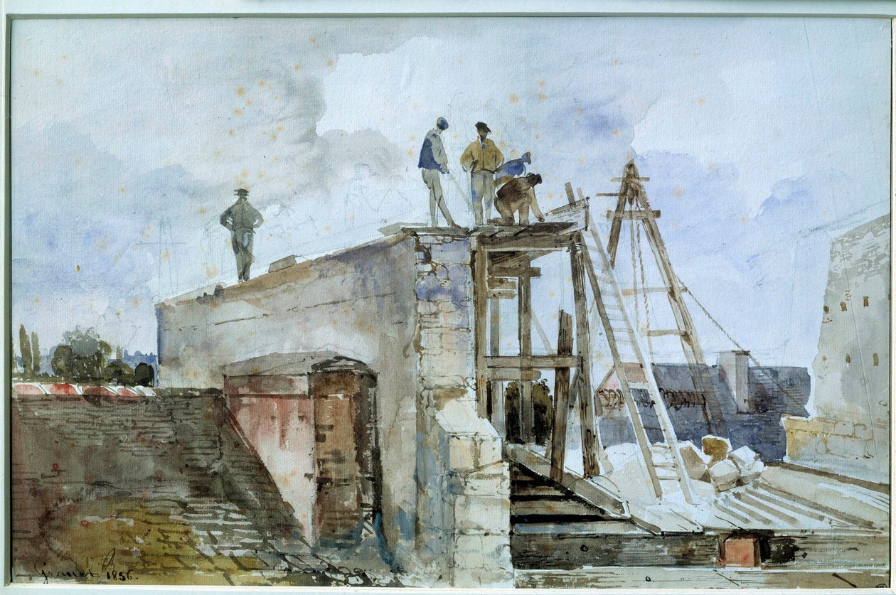 Sitio de construcción de una casa visto desde la ventana de Granet en el Instituto. Acuarela de François Marius Granet (1775-1849). Siglo XIX. Dim. 0,25x0,38 m. París, Museo del Louvre de Francois Marius Granet