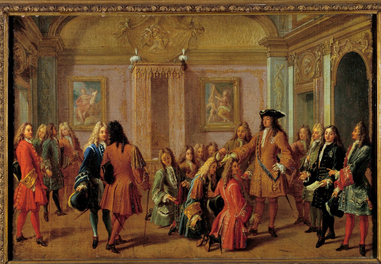 Primera promoción de los caballeros de la Orden de San Luis por Luis XIV en Versalles el 8 de mayo de 1693 de Francois Marot