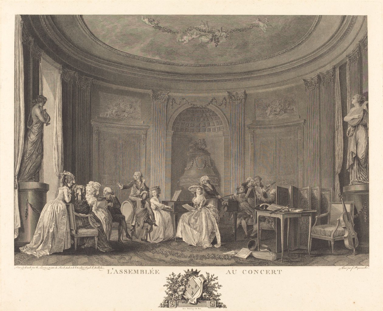 La asamblea en el concierto de Francois Nicolas Barthelemy Dequevauviller after Nicolas Lavreince