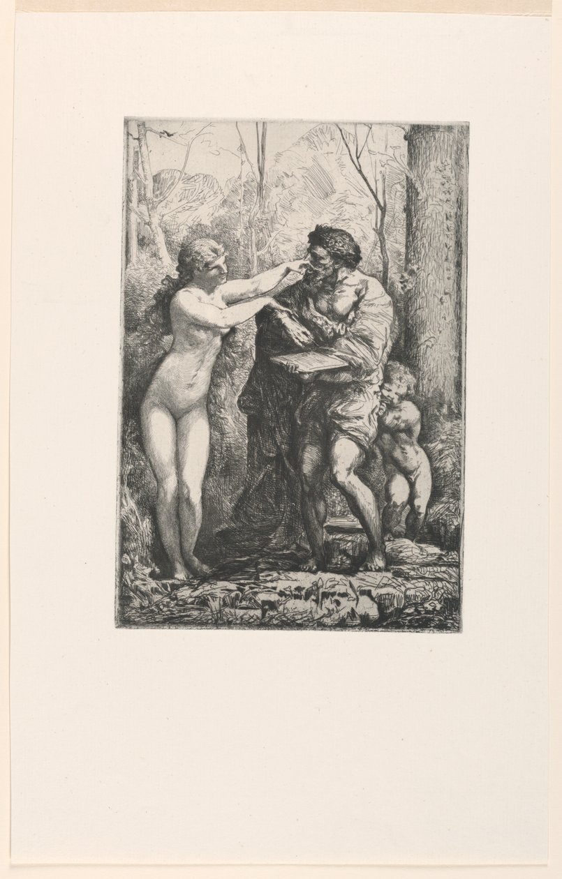 Artista y una ninfa, de Doce grabados de Chifflart de Francois Nicolas Chifflart