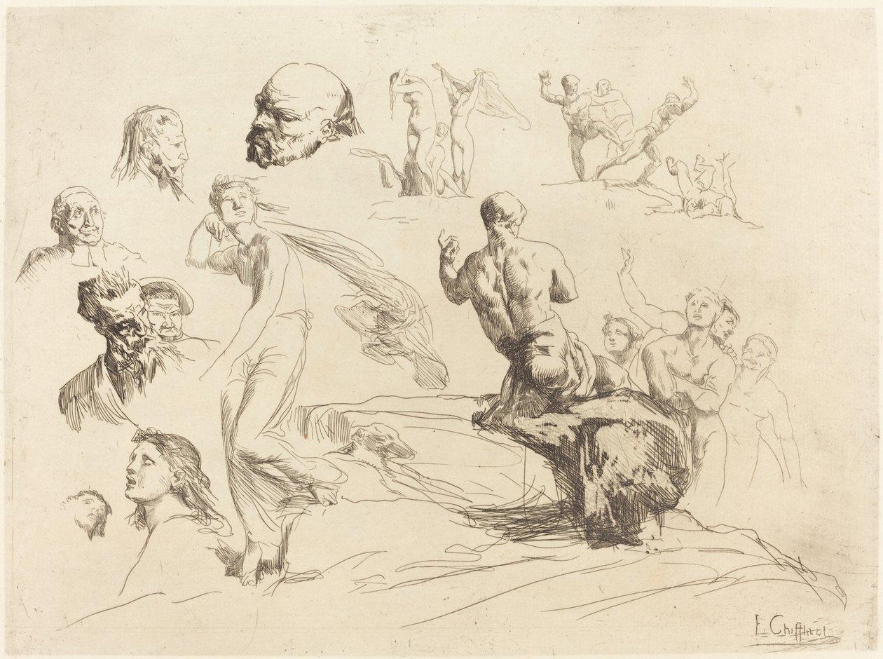 Hoja de bocetos de Francois Nicolas Chifflart