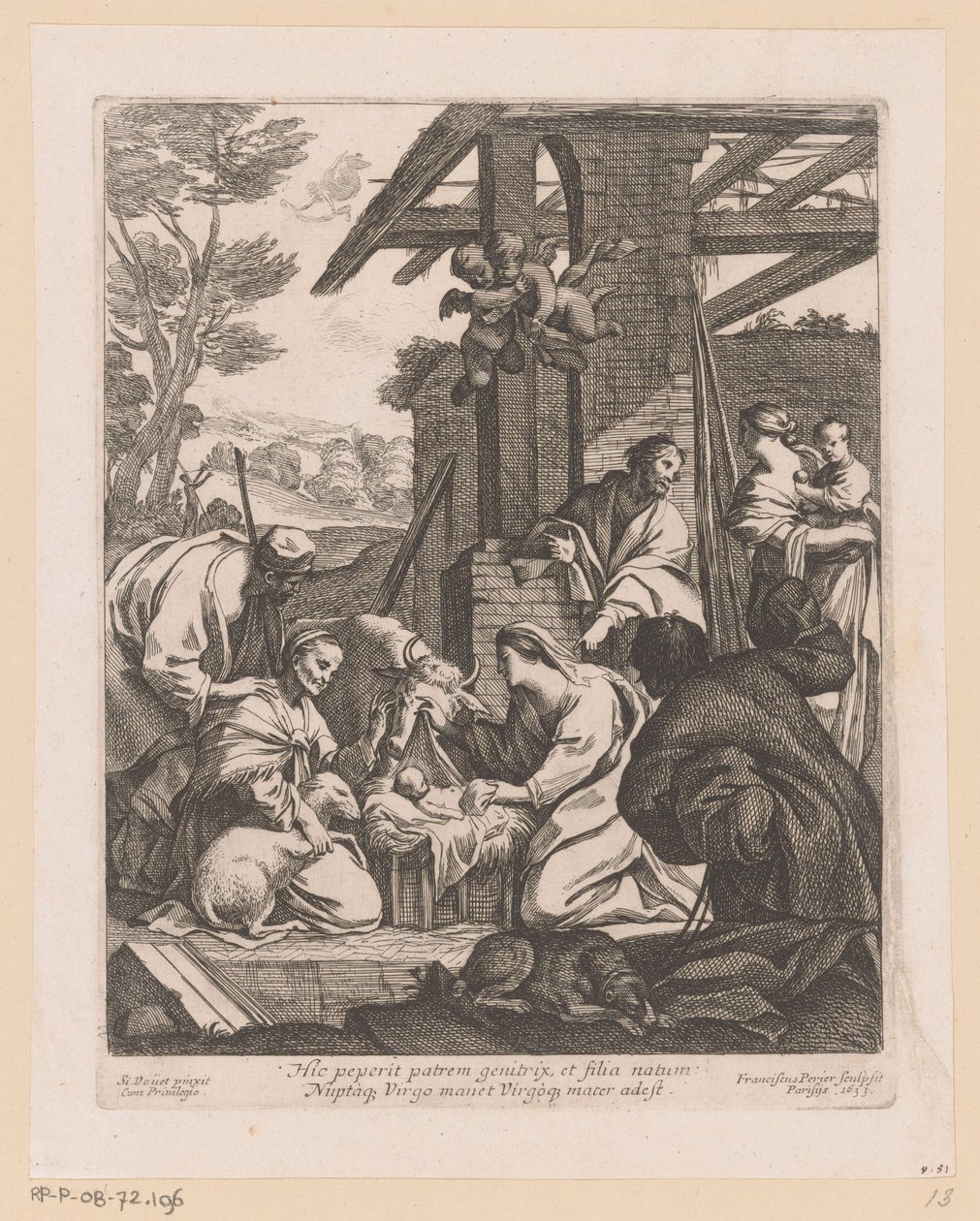 Geboorte van Christus Aquí la madre dio a luz al padre (...) (título sobre objeto) de Francois Perrier