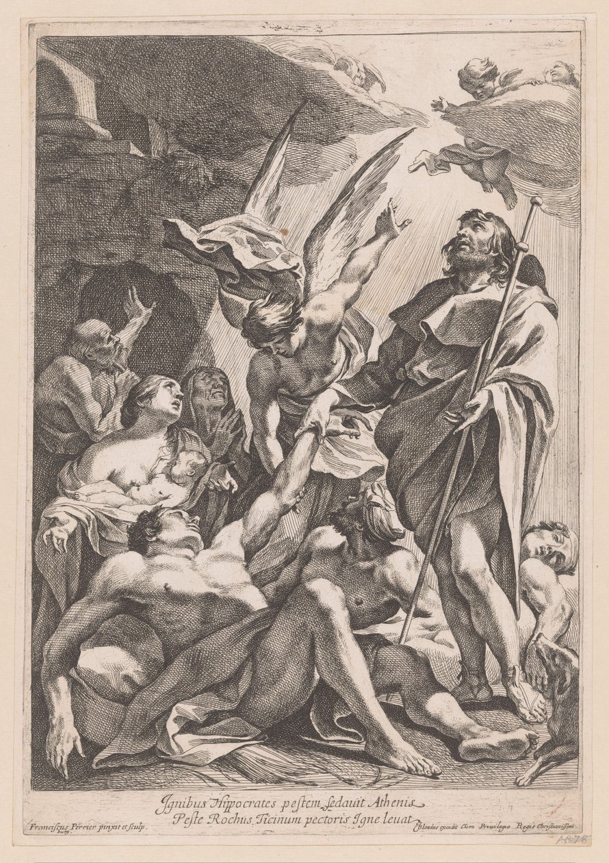 Heilige Rochus es el rey de los pestlijders Hipócrates sofocó la peste en Atenas con fuego (...) (título sobre objeto) de Francois Perrier