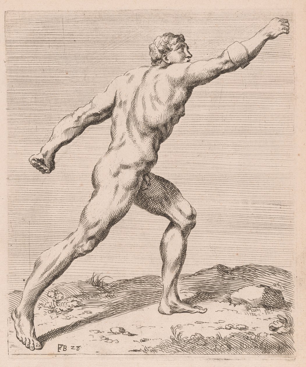 El Gladiador Borghese, vista lateral, girado a la derecha [lámina 28] de Francois Perrier