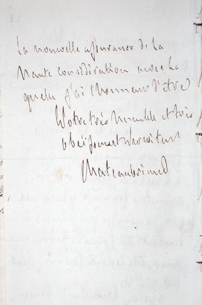 Carta con la firma del escritor, escrita en Frankfurt en ruta al nuevo puesto de Chateaubriand como ministro plenipotenciario en Berlín, 7 de enero de 1821 de Francois Rene Vicomte de Chateaubriand
