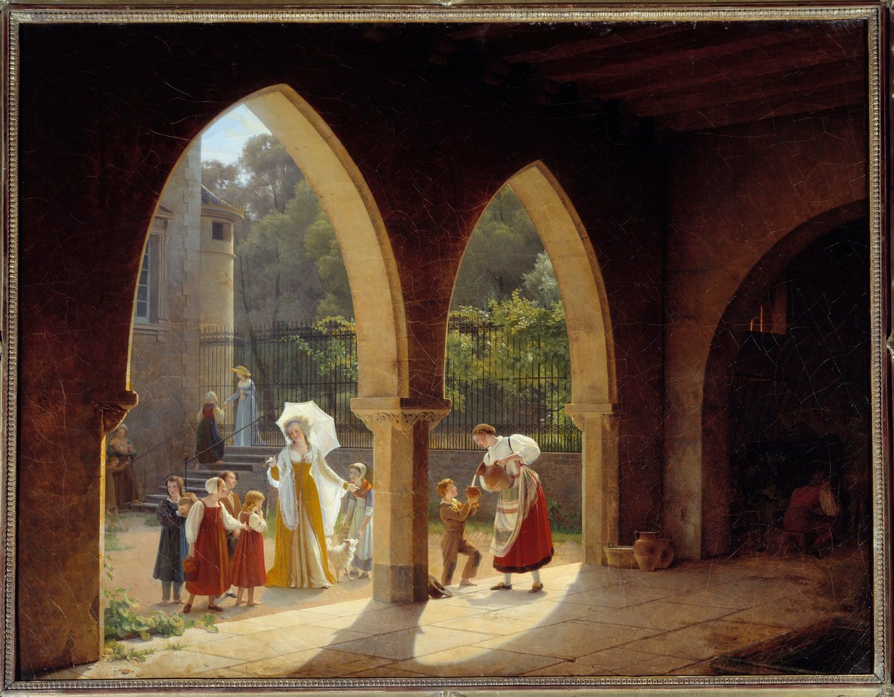 Madame Elisabeth de Francia (1764-1794), hermana de Luis XVI asistiendo en la distribución de leche en su casa en Montreuil cerca de Versalles de Francois Richard Fleury