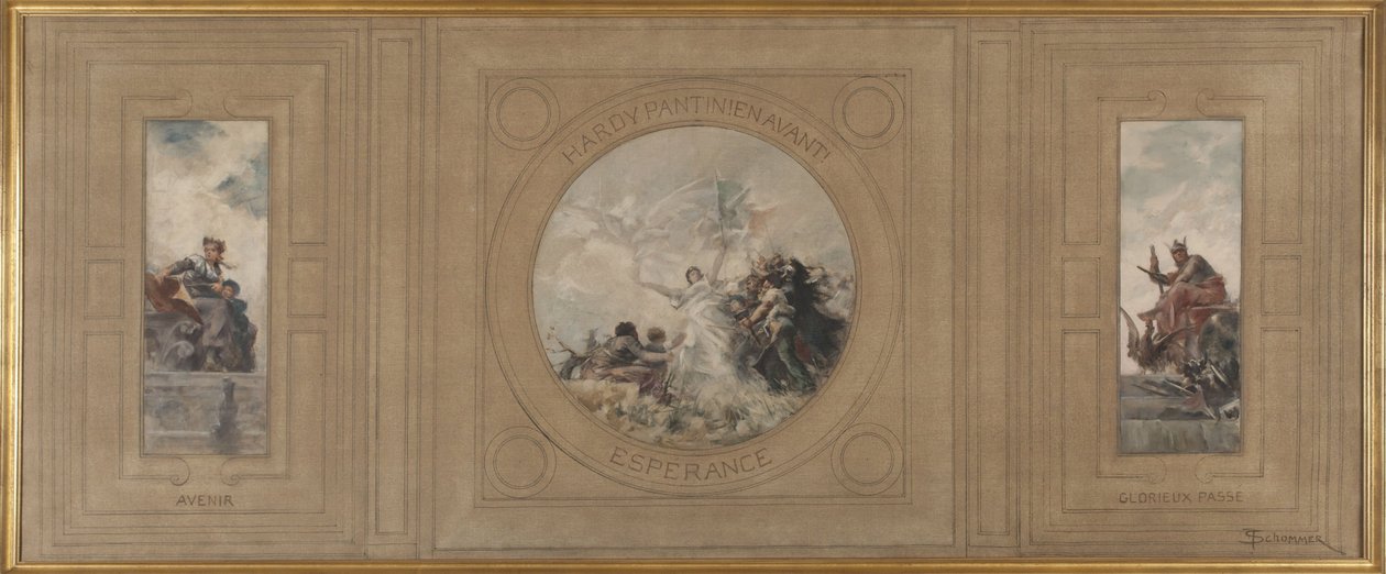 Boceto para el ayuntamiento de Pantin: Avenir. ¡Hardy Pantin! Adelante. Espérance. Glorioso pasado, en 1886 (óleo sobre lienzo) de Francois Schommer