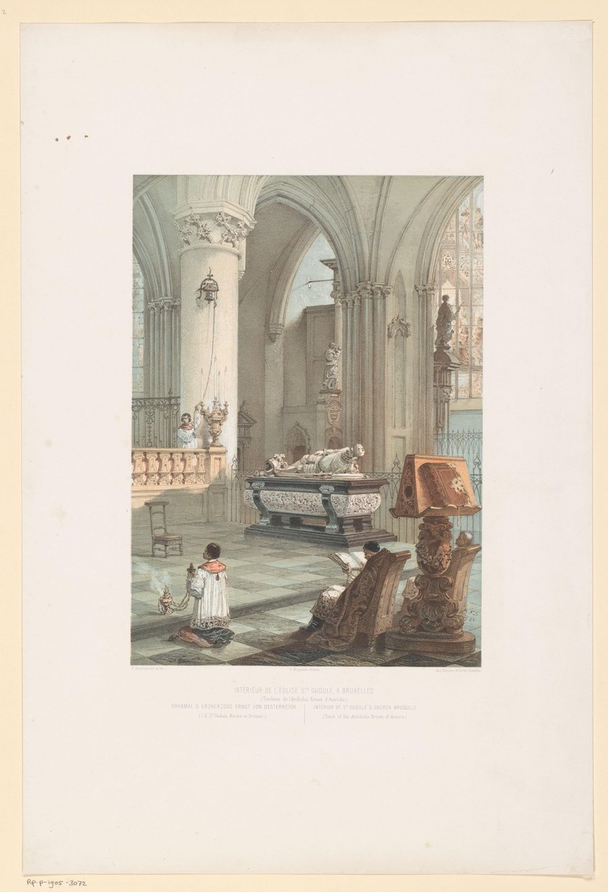 Interior del Sint-Michiel-en-Sint-Goedelekathedraal en Bruselas con la tumba de Ernst van Oosternijk Interior de la iglesia St. Gudule, en Bruselas (Tombeau of the Archiduke Ernest d