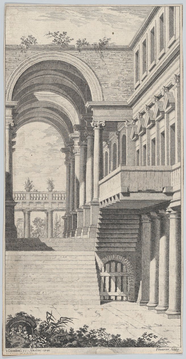 Vista arquitectónica con un arco, 1740 de Francois Vivares