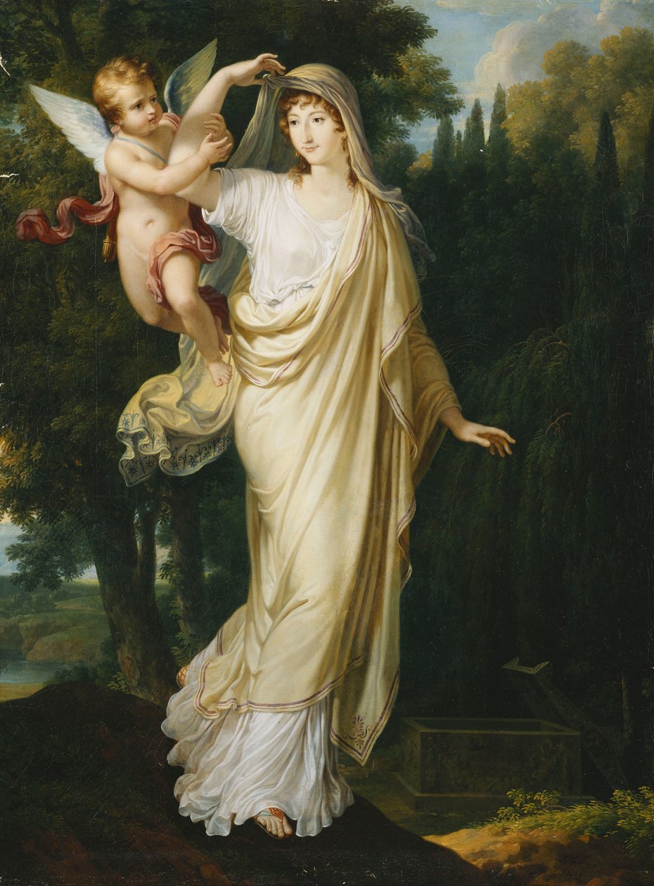 Retrato Póstumo de la Marquesa Fanny Grimaldi, nacida Baronesa von Burkenwald, Princesa de Santa Cruce, Marquesa de Mónaco y de Génova a Punto de Unirse a su Primer Marido, el Marqués Giovanni Battista Grimaldi en su Tumba, 1804 de Francois Xavier Fabre