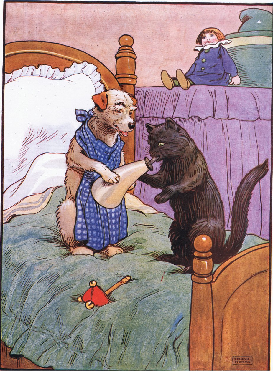 Ella fue al sombrerero a comprarle un sombrero, cuando regresó él estaba alimentando al gato, 1930s de Frank Adams