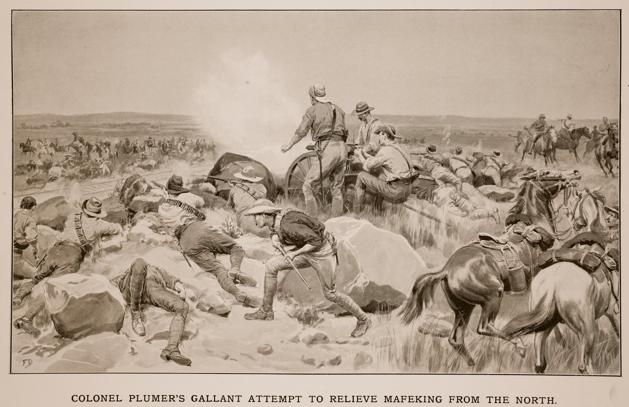 El Valiente Intento del Coronel Plumer de Liberar Mafeking desde el Norte, después de F.J. Mackenzie de Frank Dadd
